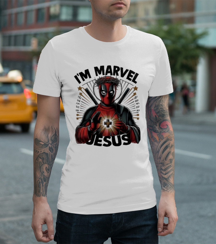 I'm Marvel Jesus Deadpool With Cross Halo And Swords T-Shirt