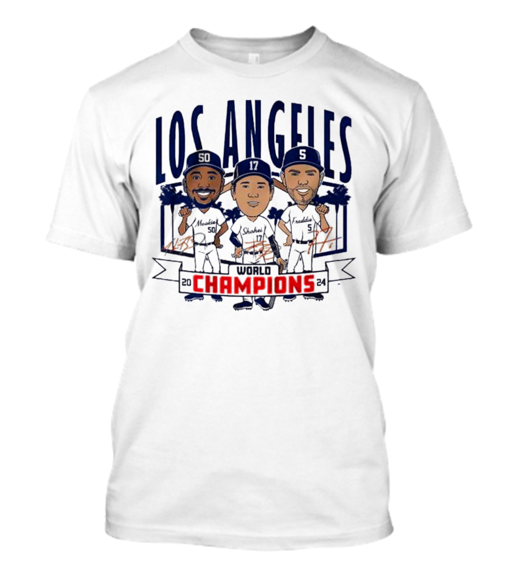 Los Angeles Dodgers 2024 World Champions Mookie Shohei Freddie Caricatures T-Shirt