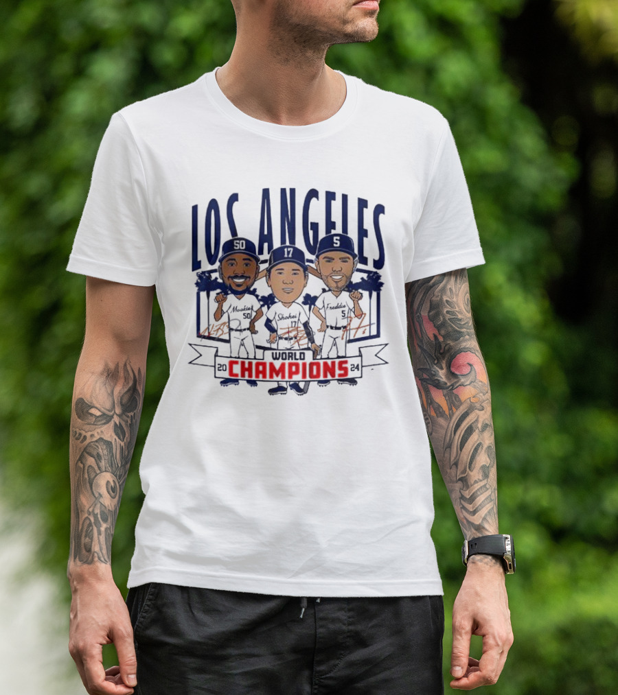 Los Angeles Dodgers 2024 World Champions Mookie Shohei Freddie Caricatures T-Shirt