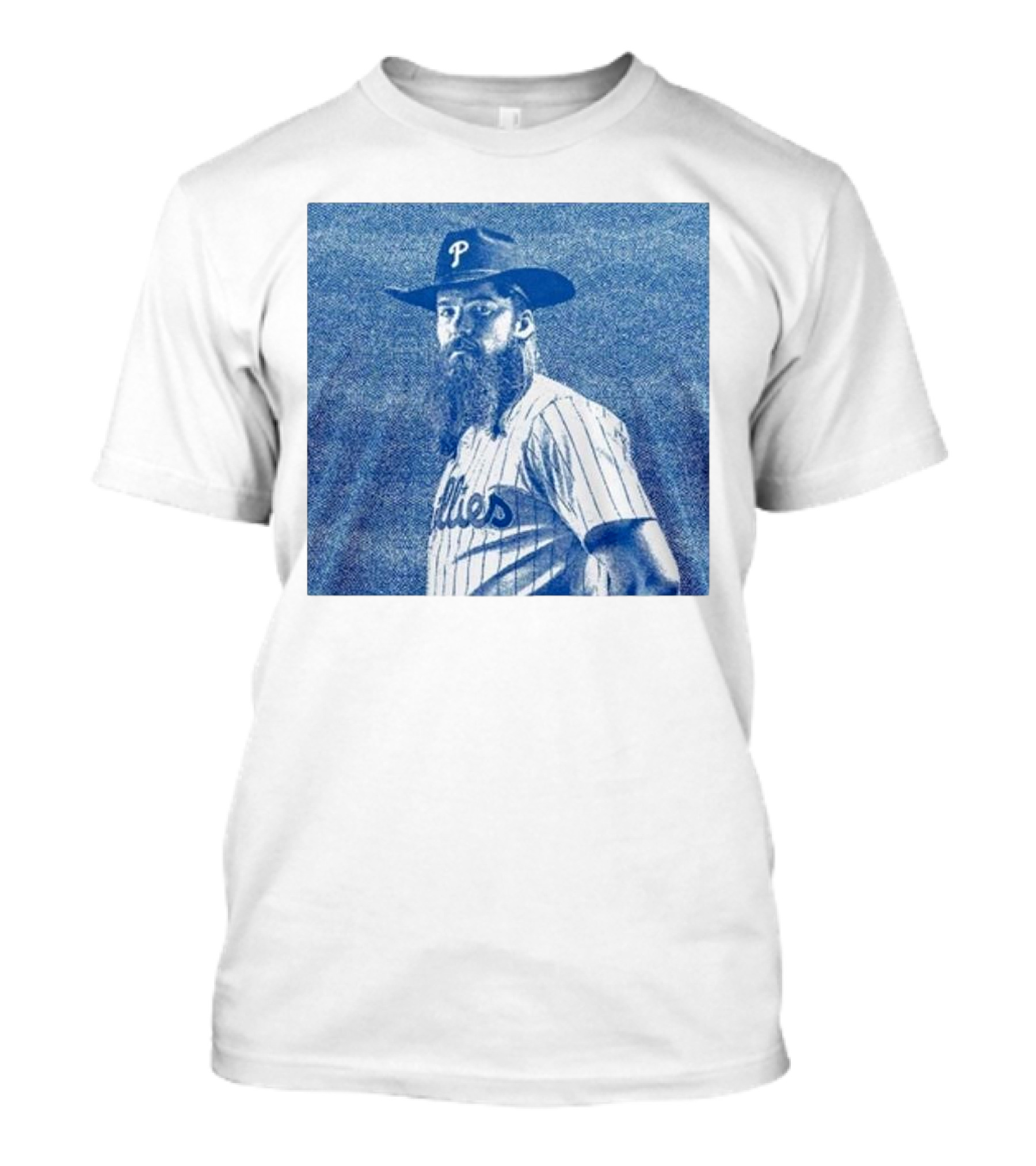Philadelphia Phillies Brandon Marsh 2024 Pinstripe Blue Cowboy Hat T-Shirt
