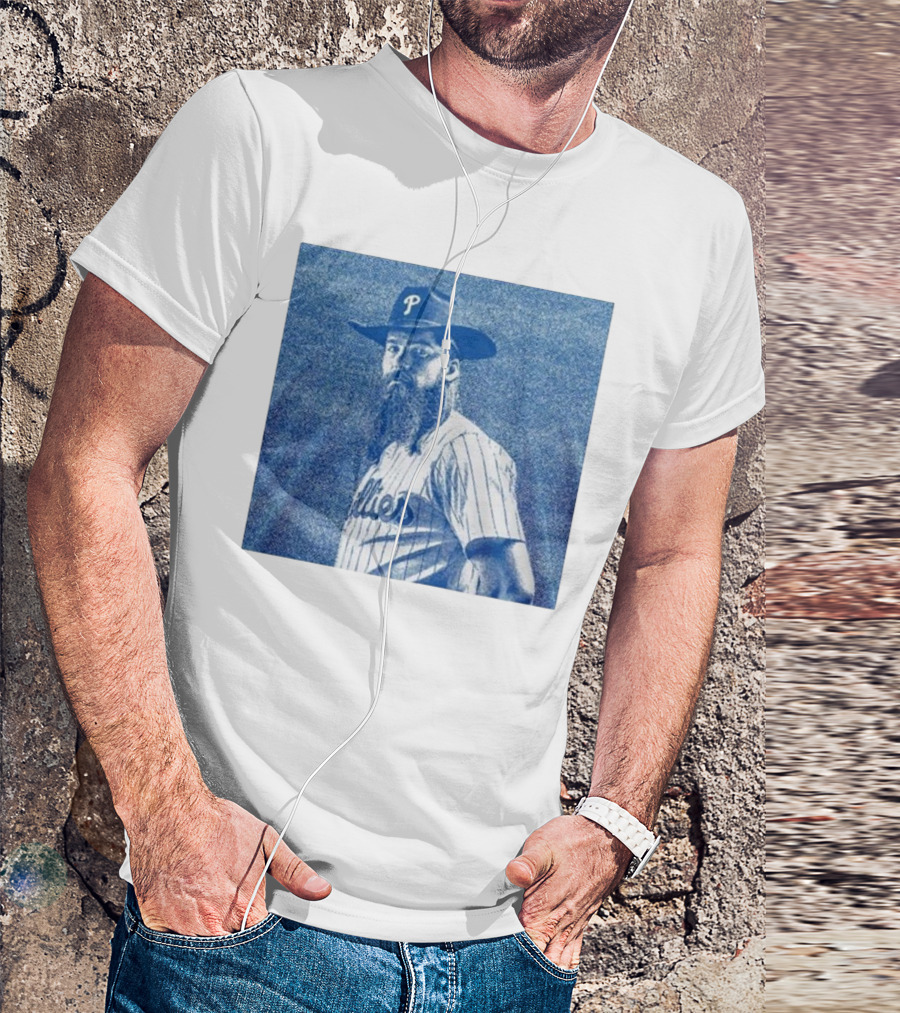 Philadelphia Phillies Brandon Marsh 2024 Pinstripe Blue Cowboy Hat T-Shirt