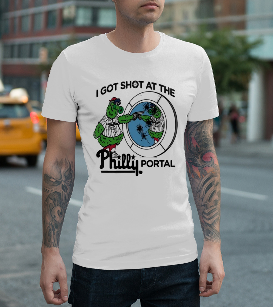 I Got Shot At The Philly Portal With Phillie Phanatic And Reflective Mirror Image T-Shirt