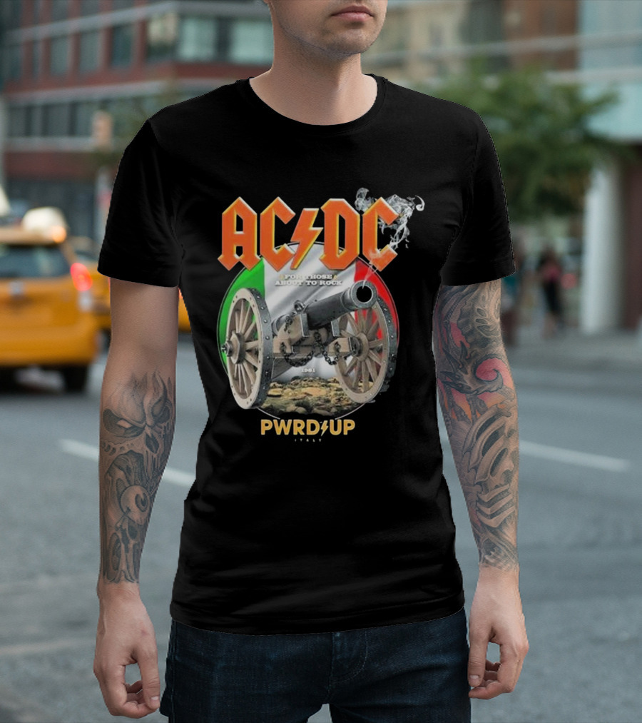 AC DC Reggio Emilia 2024 For Those About To Rock PWRD UP Italy Cannon Tour T-Shirt