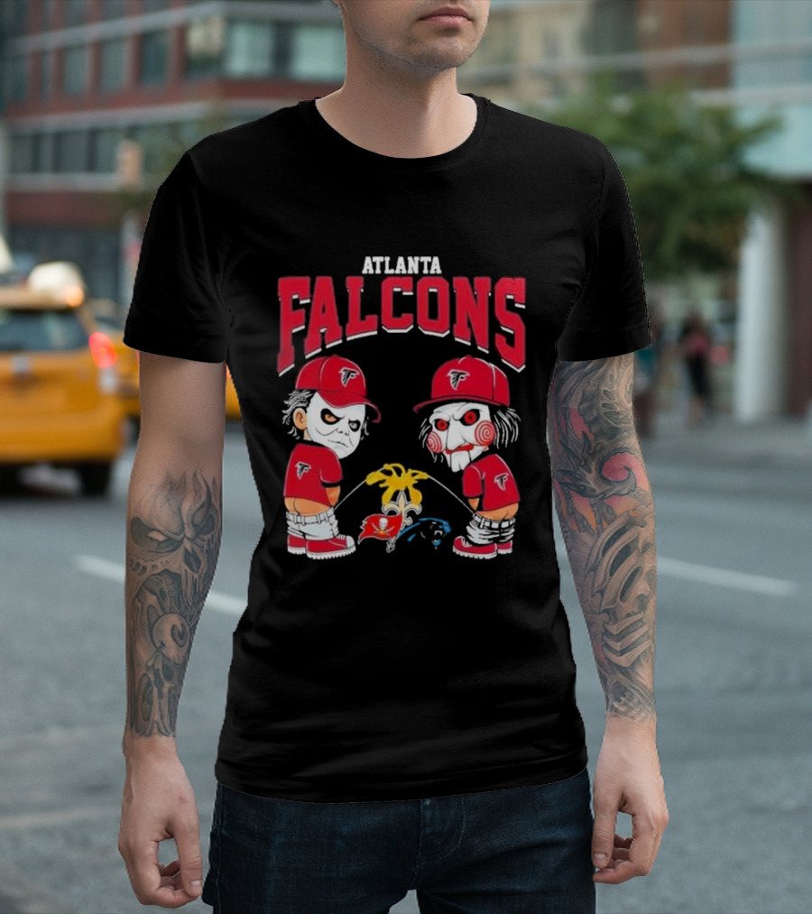 Atlanta Falcons Halloween 2024 Michael Myers Billy The Puppet Pee On NFL Teams T-Shirt