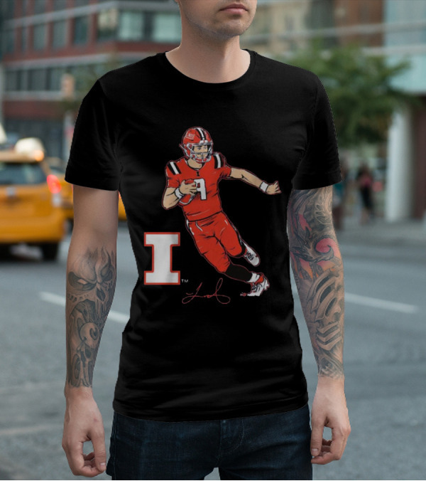 Illinois Football Luke Altmyer Superstar Pose I Logo Signature T-Shirt