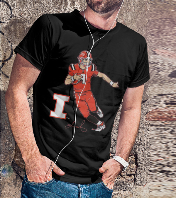 Illinois Football Luke Altmyer Superstar Pose I Logo Signature T-Shirt