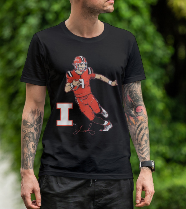 Illinois Football Luke Altmyer Superstar Pose I Logo Signature T-Shirt