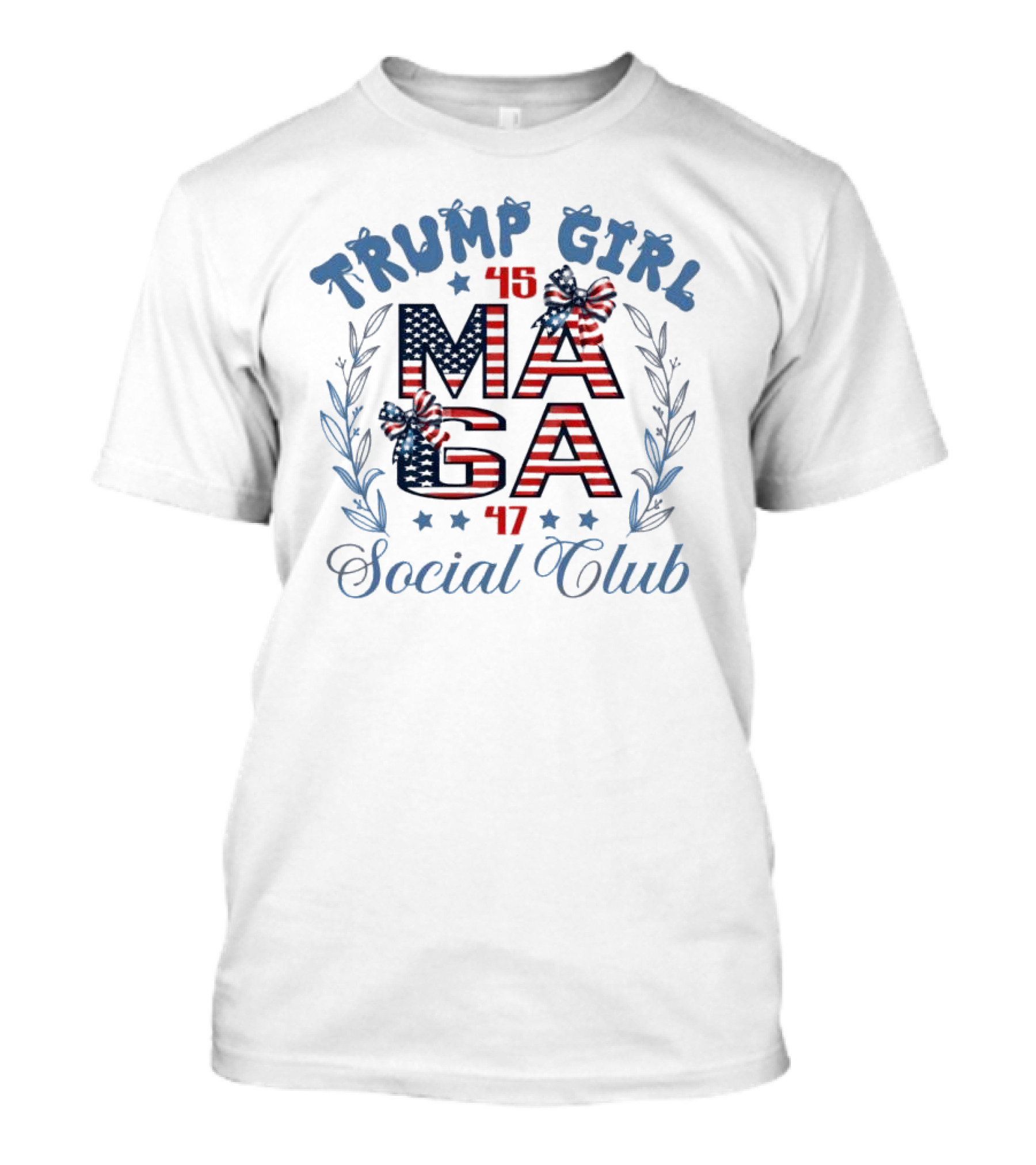 Trump Girl Maga 45 47 Social Club 2024 Stars American Flag Bow Floral T-Shirt