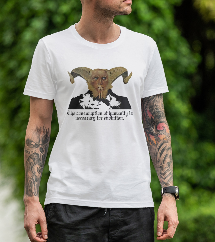 The Consumption Of Humanity Is Necessary For Evolution Goat Mask Figure T-Shirt