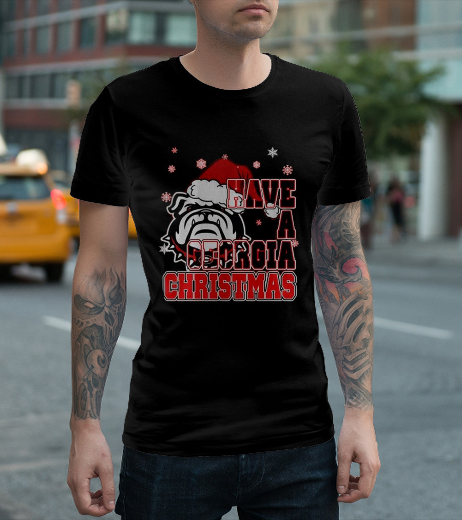 Georgia Bulldogs Have A Merry Christmas With Georgia Bulldogs Logo Snowflakes Santa Hat T-Shirt