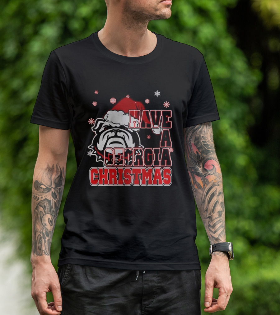 Georgia Bulldogs Have A Merry Christmas With Georgia Bulldogs Logo Snowflakes Santa Hat T-Shirt