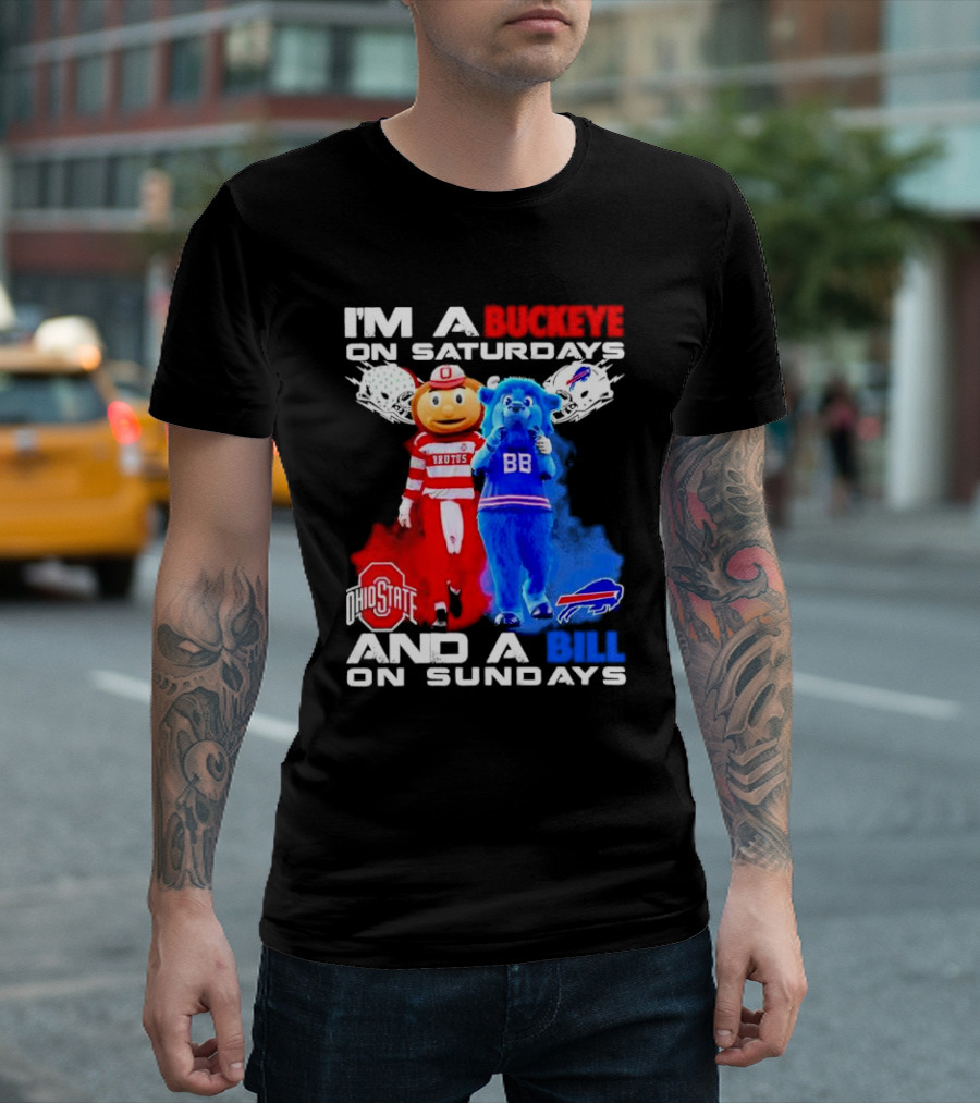 I’m A Buckeye On Saturdays And A Bill On Sundays Ohio State Buffalo Mascots Helmets T-Shirt