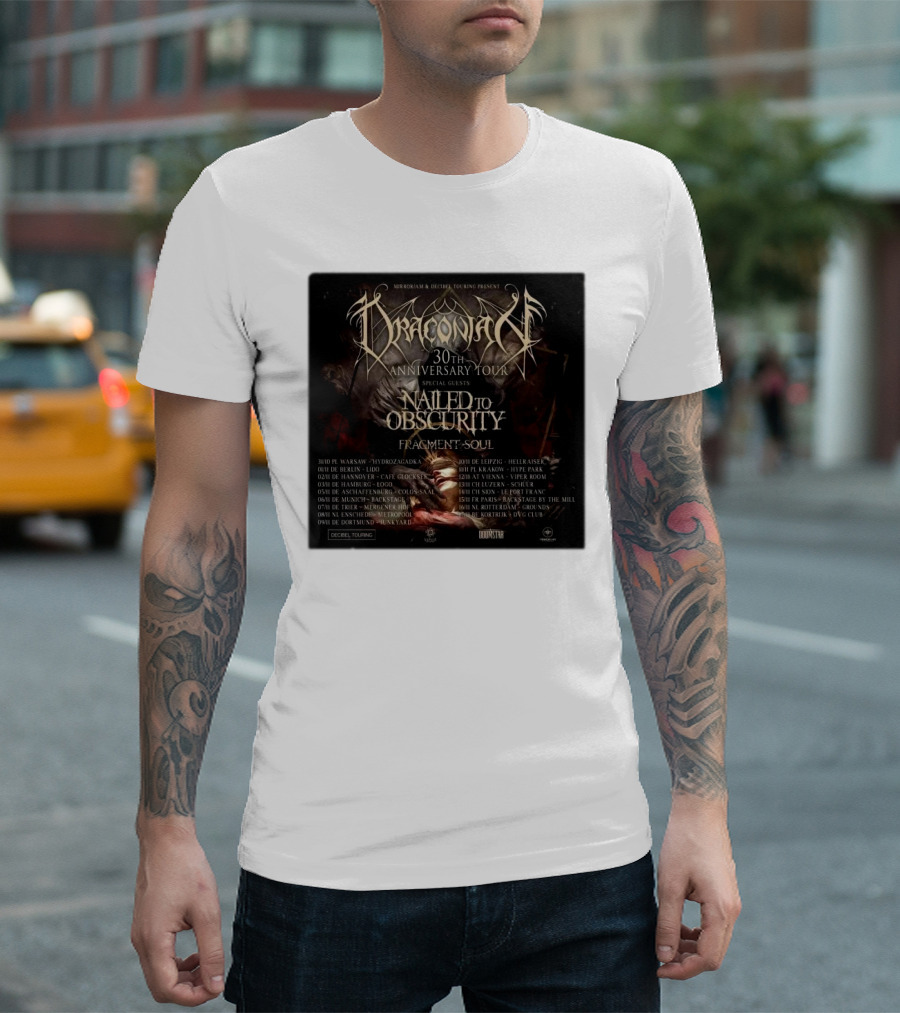 Draconian 30th Anniversary Tour Special Guests Nailed To Obscurity Fragment Soul T-Shirt