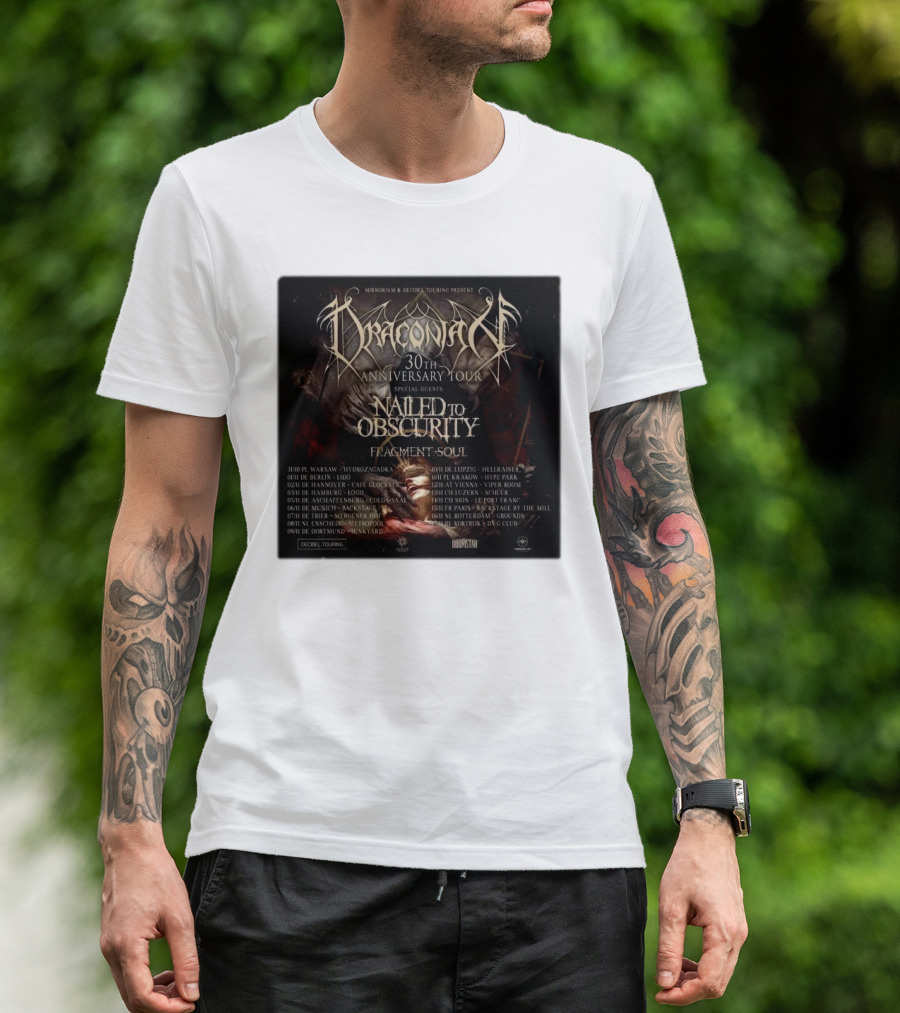 Draconian 30th Anniversary Tour Special Guests Nailed To Obscurity Fragment Soul T-Shirt