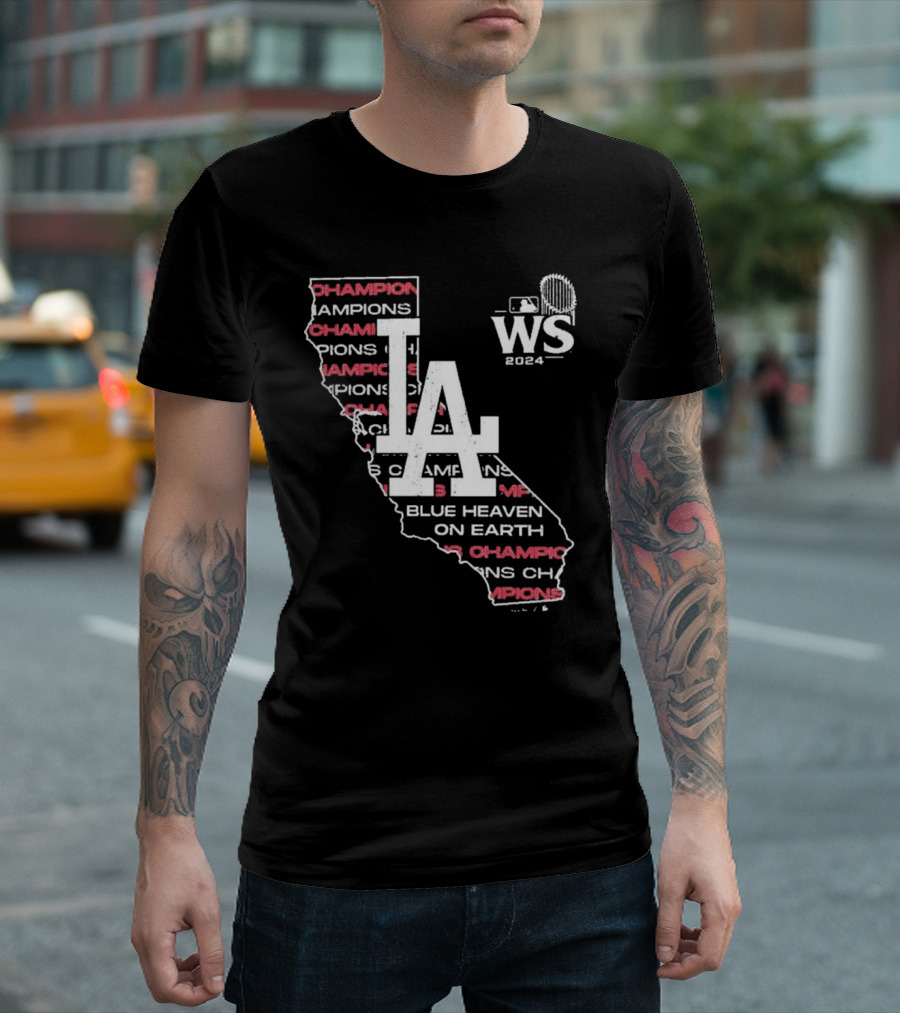 Los Angeles Dodgers 2024 WS Champions Blue Heaven on Earth LA City Map T-Shirt