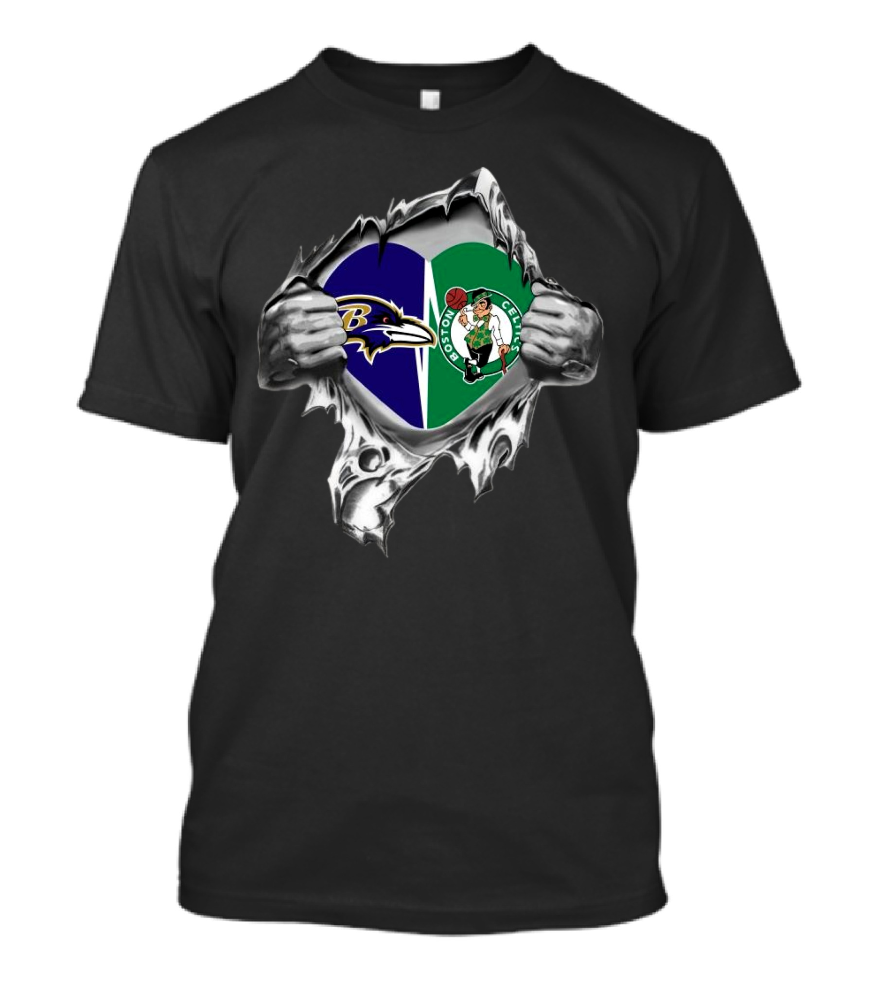 Blood Inside Me Baltimore Ravens Boston Celtics 2024 Heart T-Shirt