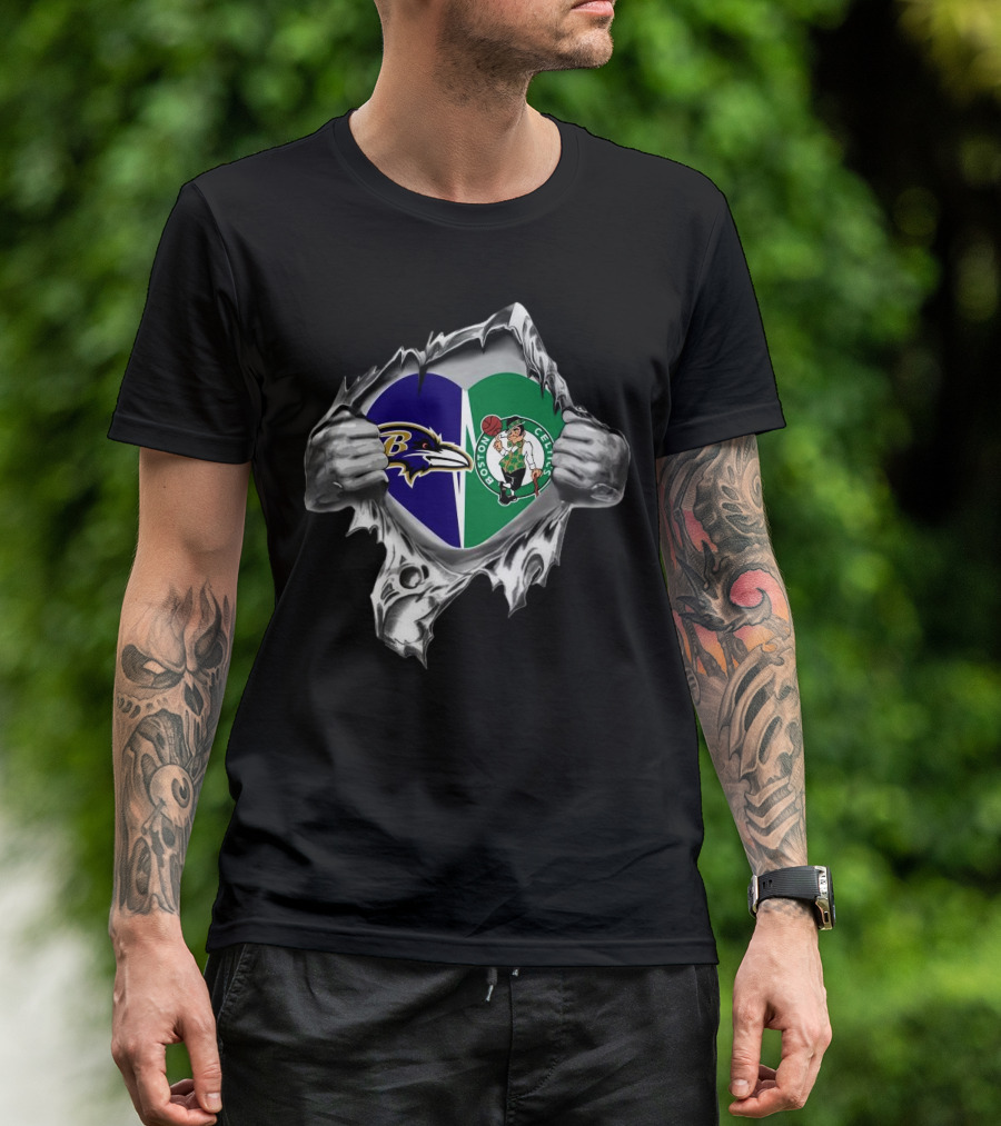 Blood Inside Me Baltimore Ravens Boston Celtics 2024 Heart T-Shirt