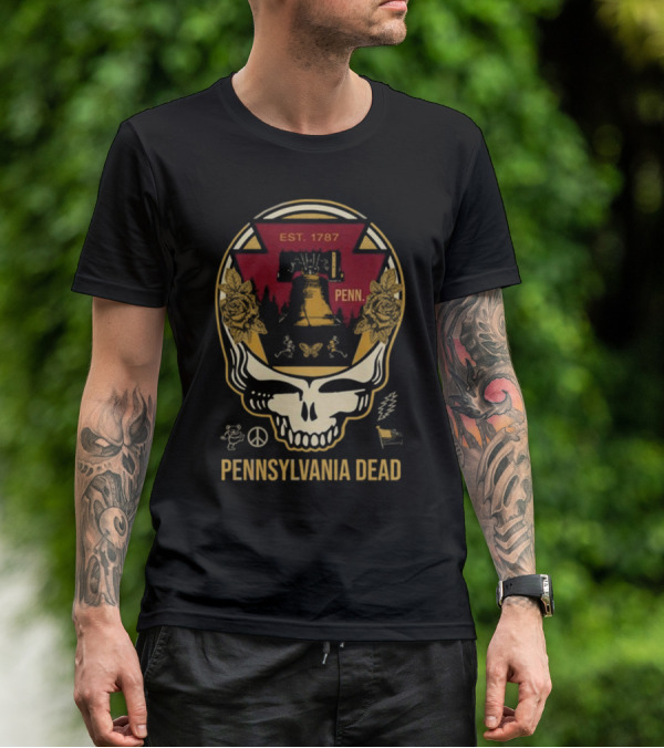 Pennsylvania Dead Est. 1787 Penn Skull With Liberty Bell And Roses T-Shirt