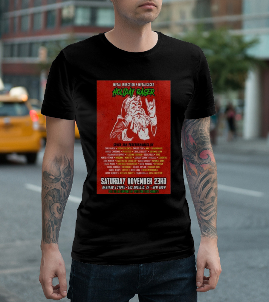 Metal Injection and MetalSucks Holiday Rager Nov 23 2024 Harvard and Stone Los Angeles Cover Jam Performances T-Shirt