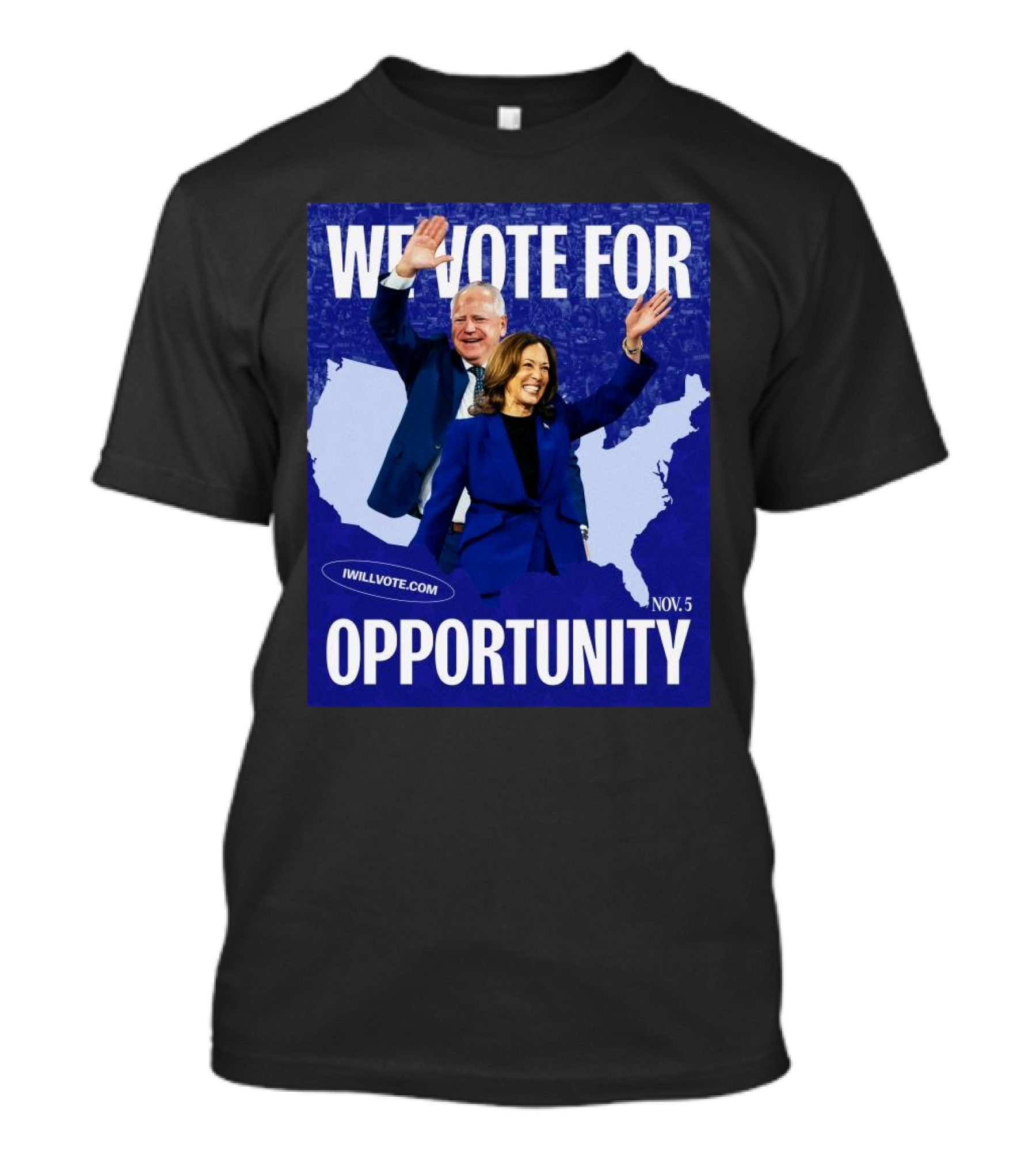 Kamala Walz We Vote For Opportunity 2024 Nov. 5 IWillVote.com T-Shirt