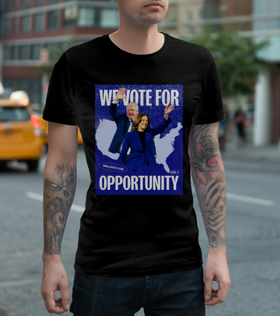 Kamala Walz We Vote For Opportunity 2024 Nov. 5 IWillVote.com T-Shirt