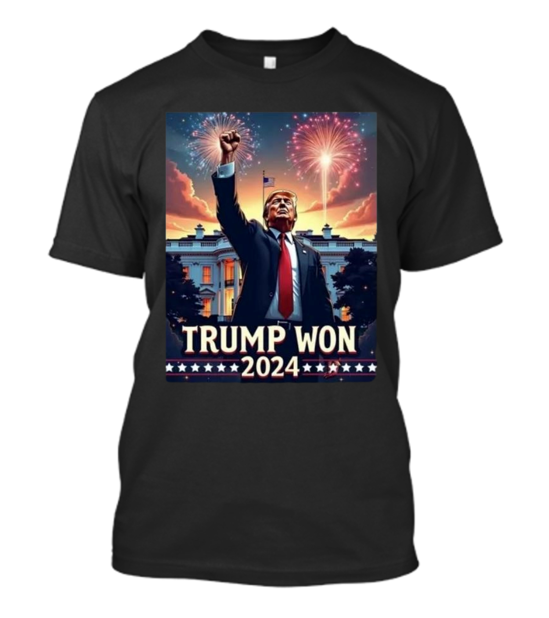 Digital Download Trump Won 2024 President Fireworks White House Image T-Shirt