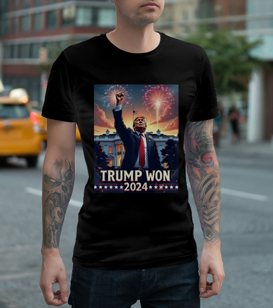 Digital Download Trump Won 2024 President Fireworks White House Image T-Shirt