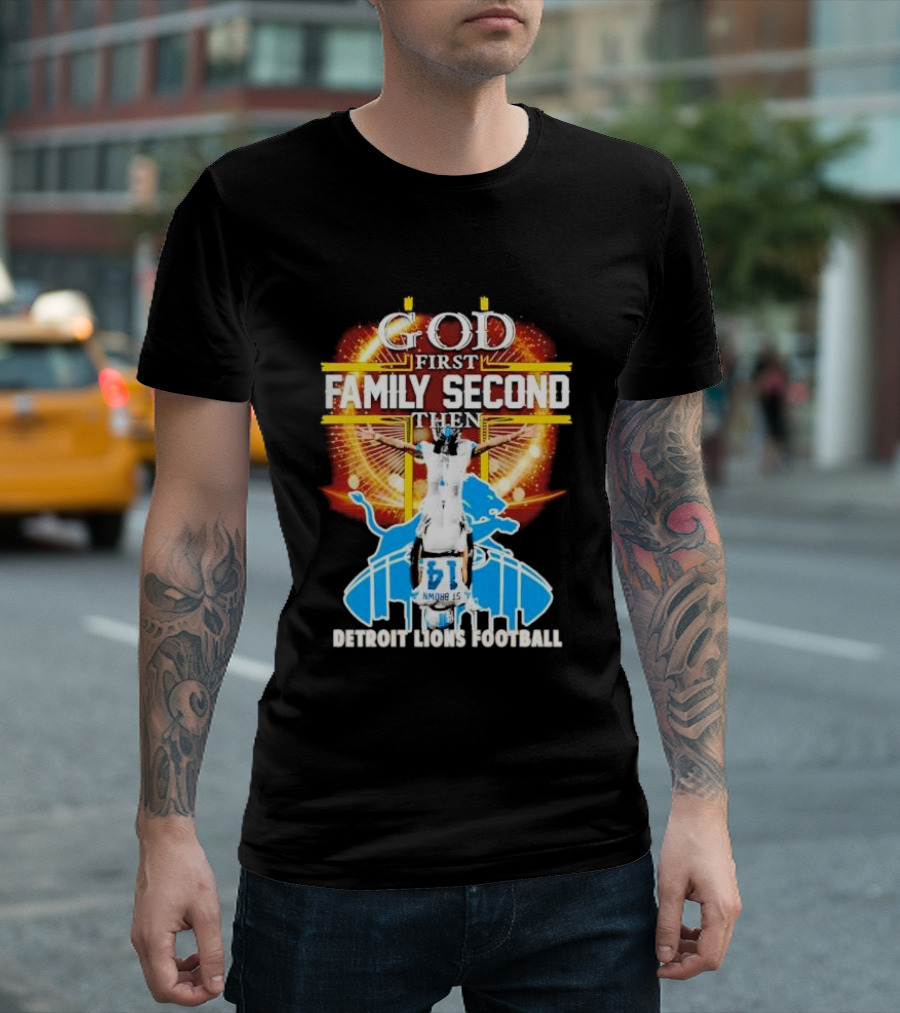 God First Family Second Detroit Lions Football Amon-Ra St. Brown Headstand T-Shirt