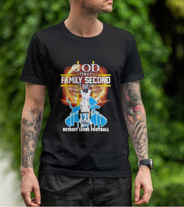 God First Family Second Detroit Lions Football Amon-Ra St. Brown Headstand T-Shirt