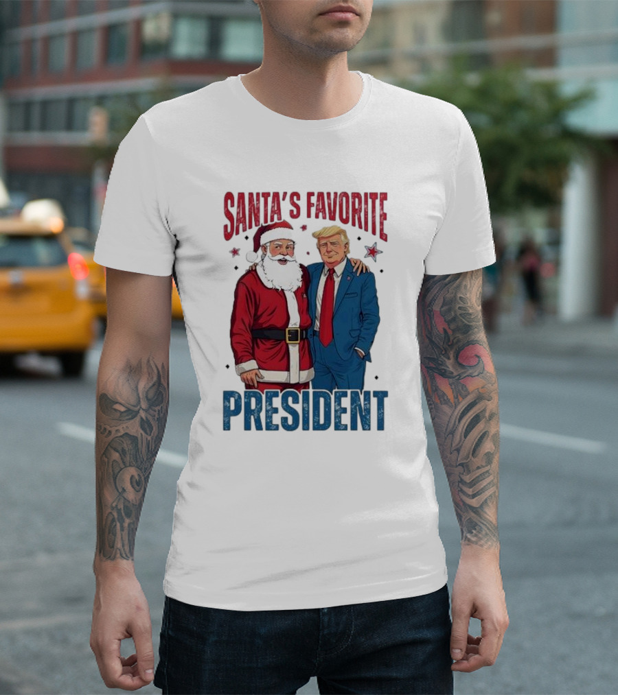 Santa’s Favorite President Trump With Santa Claus And Stars T-Shirt