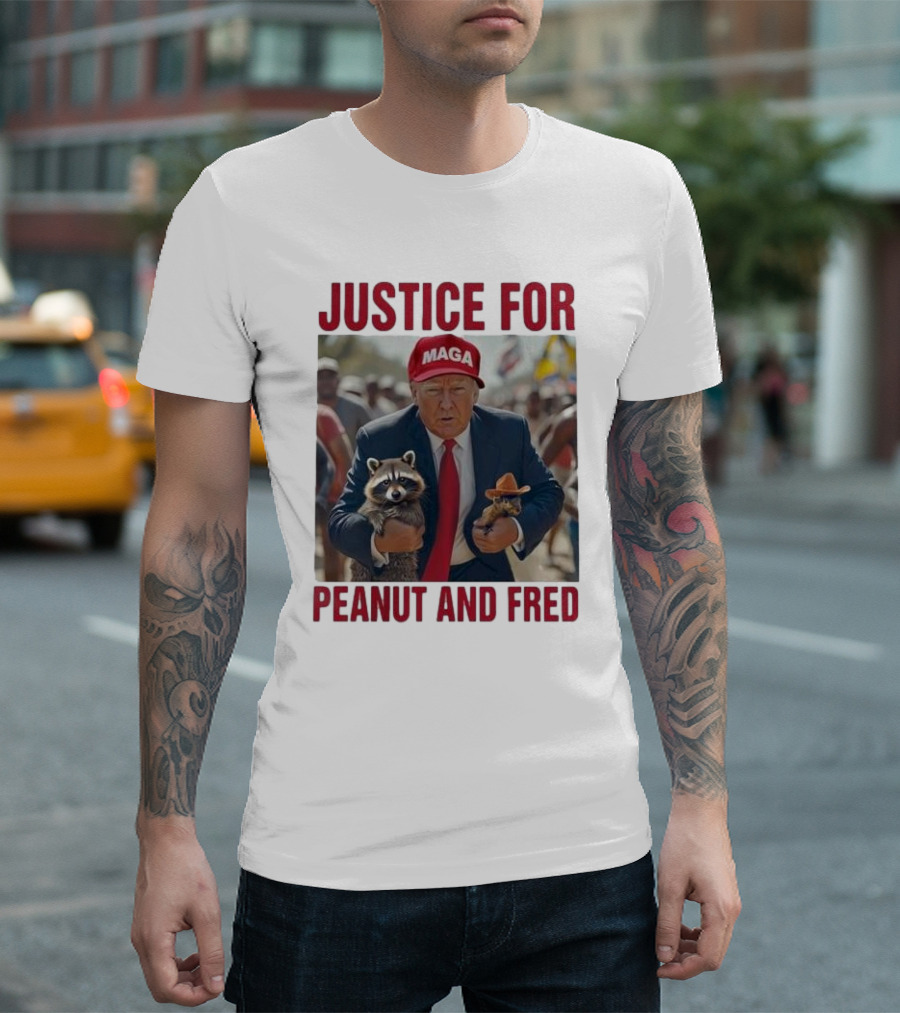 MAGA Justice For Peanut And Fred Trump Holding Raccoon And Squirrel T-Shirt