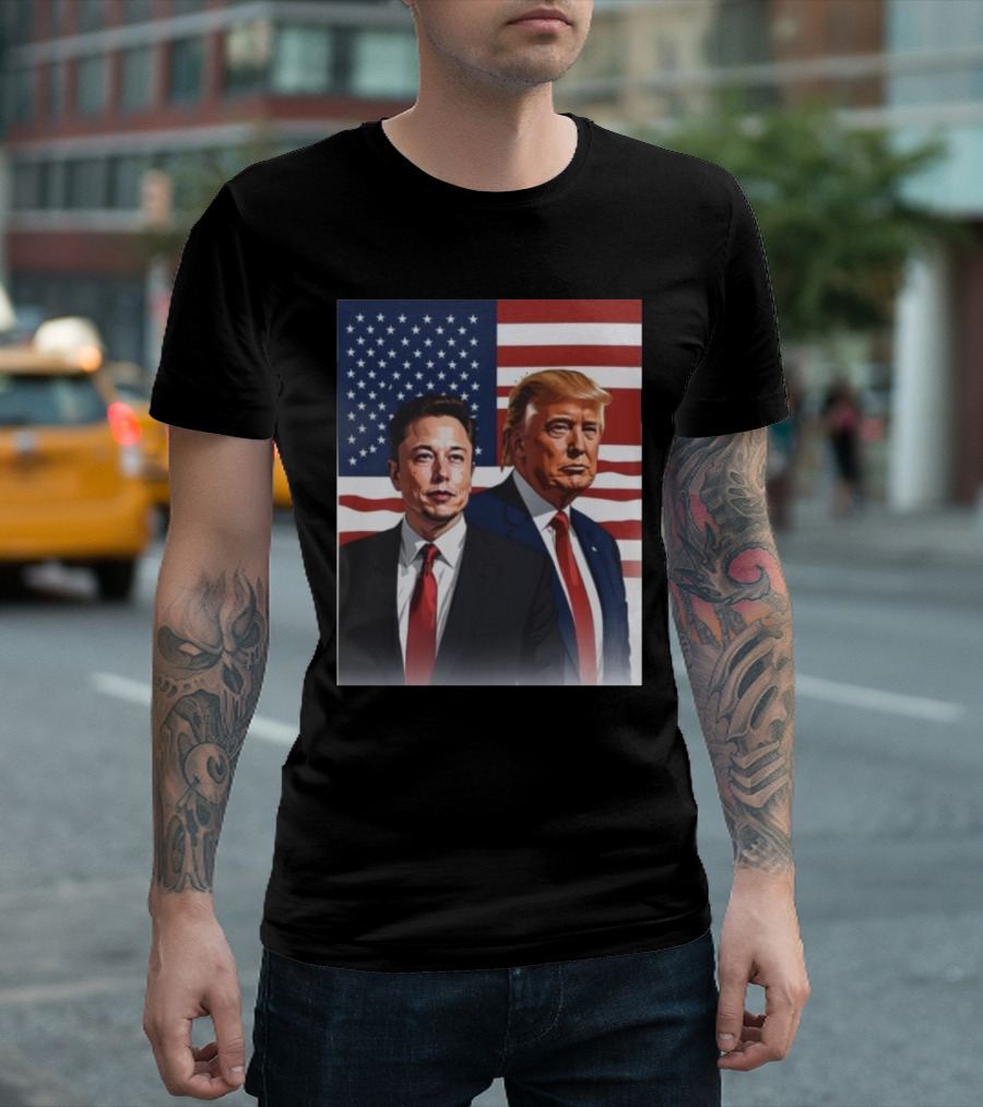 Donald Trump Elon Musk US Flag T-Shirt