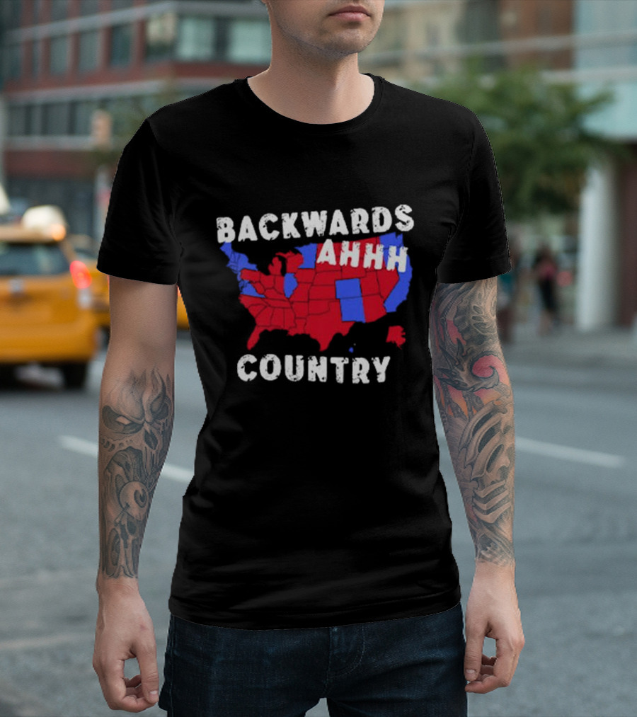 BACKWARDS AHHH COUNTRY RED AND BLUE USA MAP POLITICAL COMMENTARY T-Shirt