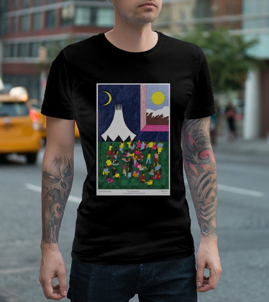 Khruangbin November 7-8 2024 Berlin Artwork with Colorful Crowd and Night Sky Motif T-Shirt