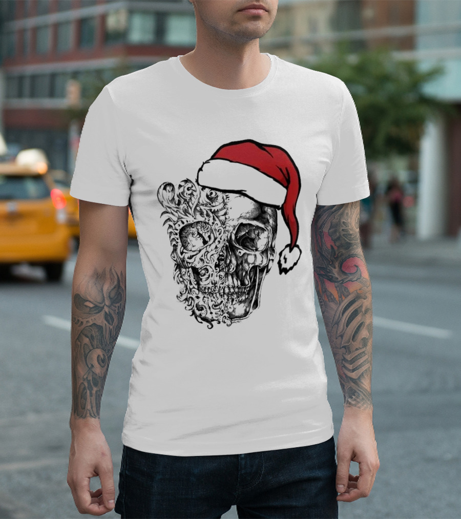 Deck The Halls With Skulls And Bodies Santa Hat Christmas Skull T-Shirt