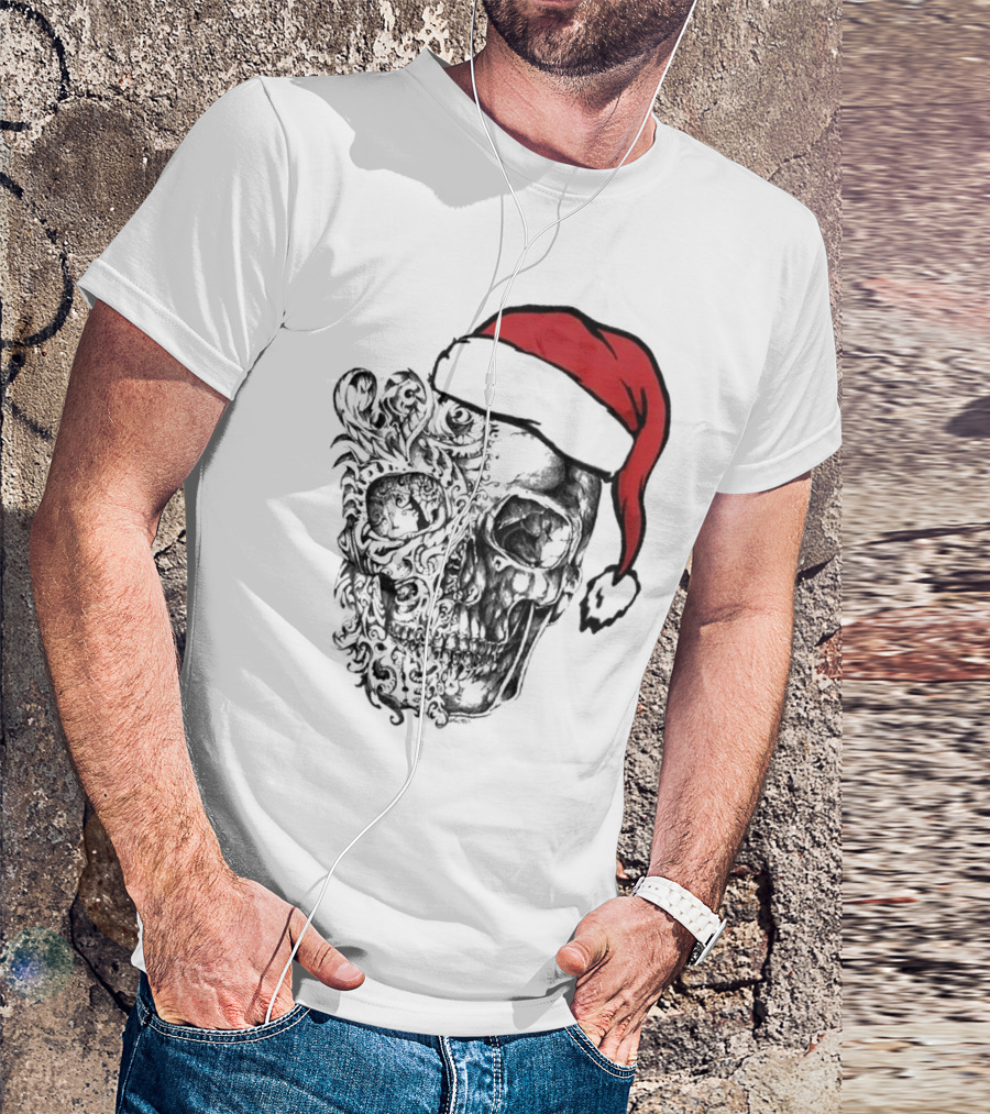Deck The Halls With Skulls And Bodies Santa Hat Christmas Skull T-Shirt