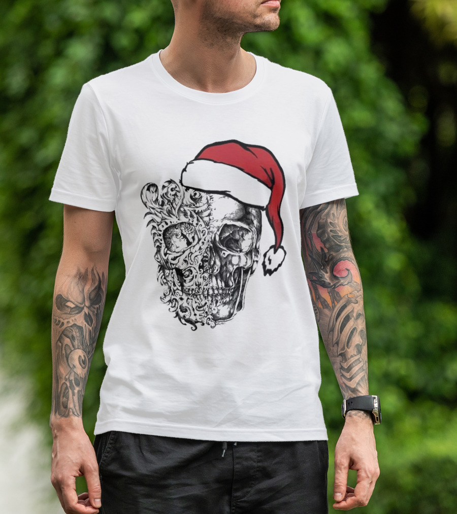 Deck The Halls With Skulls And Bodies Santa Hat Christmas Skull T-Shirt