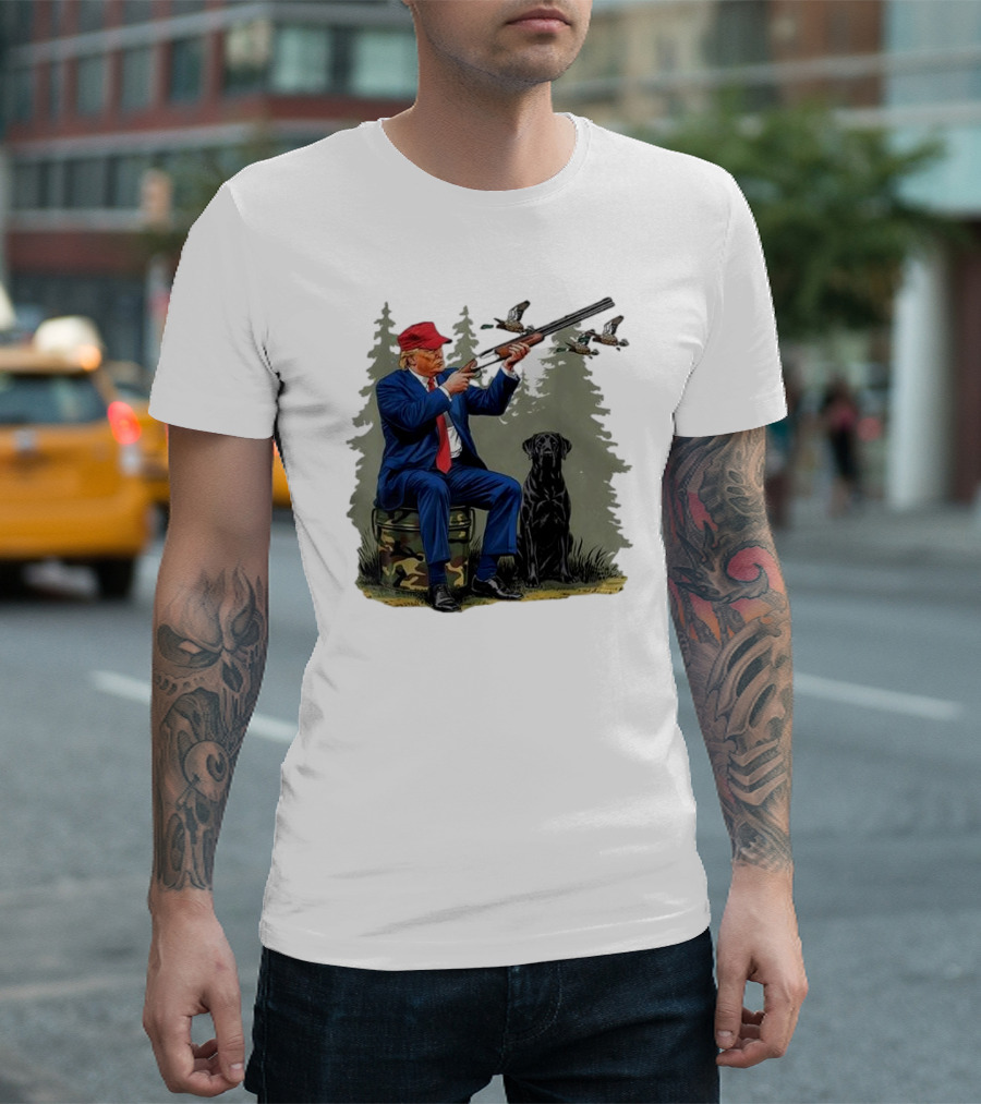Duck Hunting Trump 2024 with Labrador Retriever in Forest Scene T-Shirt