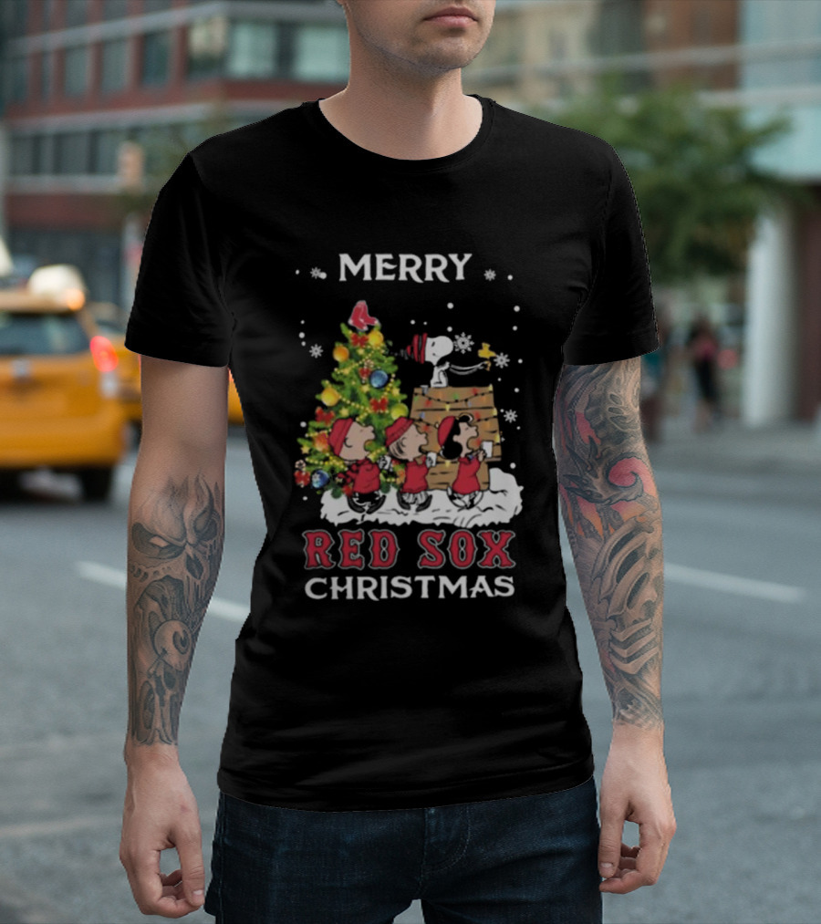 Merry Red Sox Christmas Snoopy and Friends T-Shirt