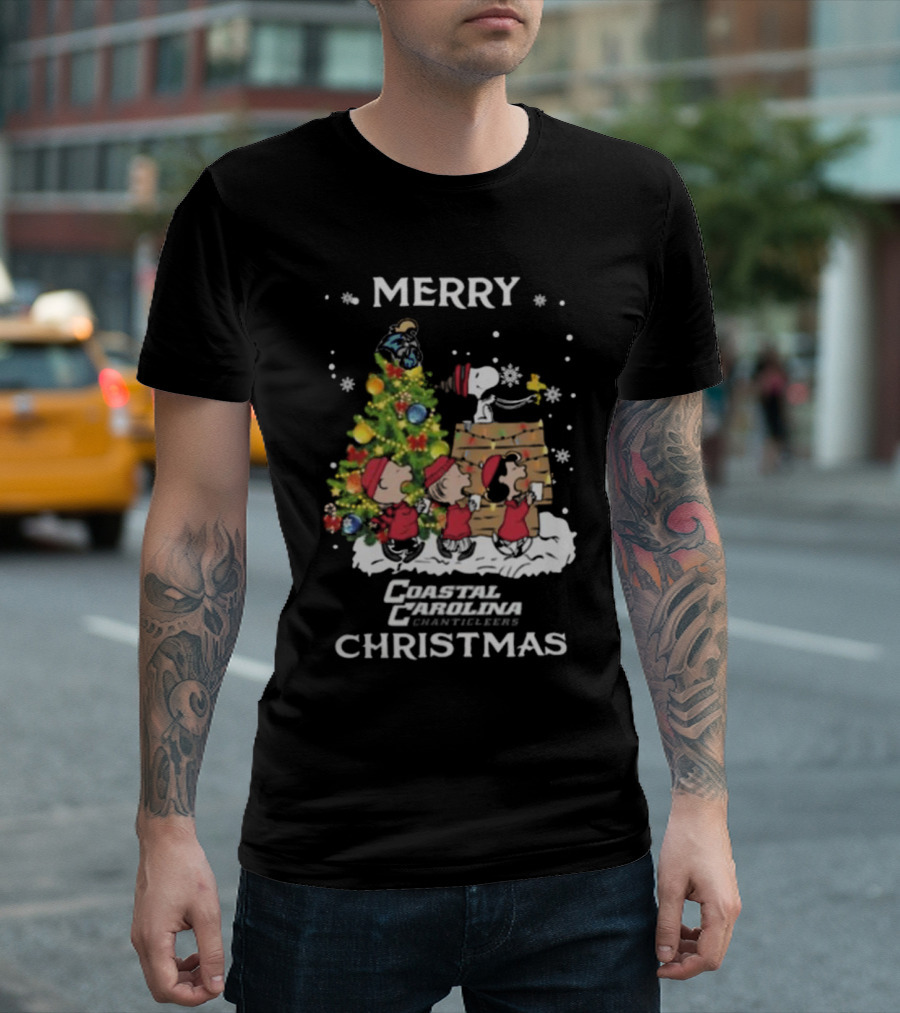 Coastal Carolina Chanticleers Snoopy and Friends Merry Christmas T-Shirt