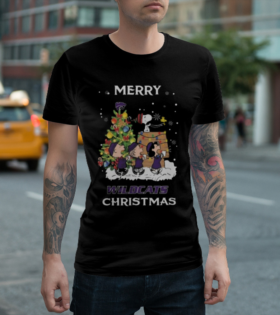 Merry Wildcats Christmas 2024 Kansas State Snoopy and Friends T-Shirt