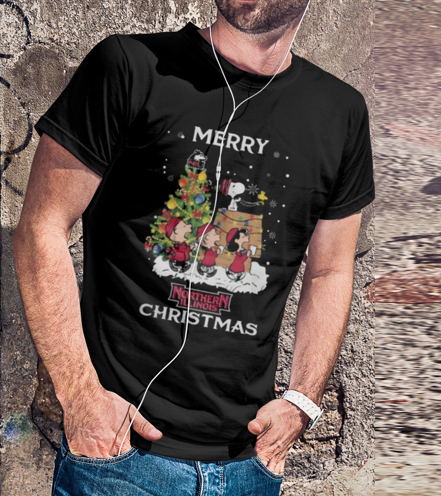 Merry Christmas 2024 Snoopy And Friends Northern Illinois Huskies T-Shirt