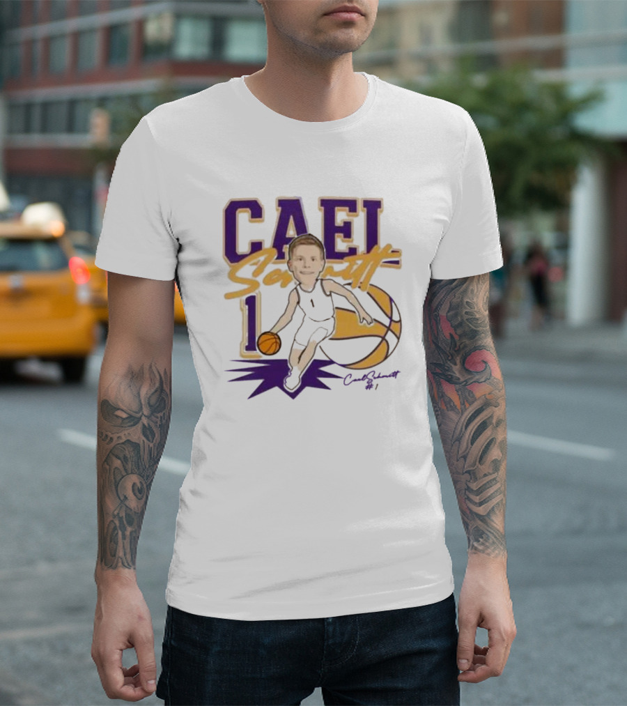 Cael Schmitt Northern Iowa Panthers Basketball Signature Cartoon Player Cael Schmitt #1 T-Shirt