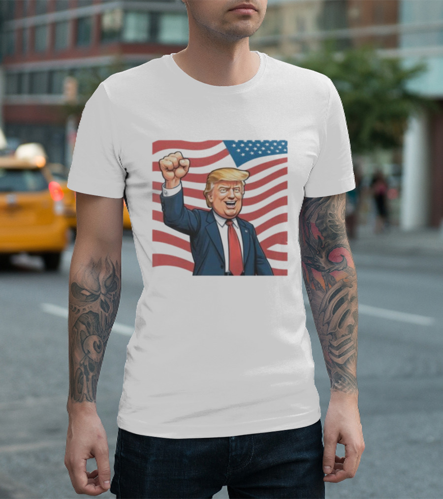 Trump Won Again Trump Fist Pump US Flag Cartoon T-Shirt