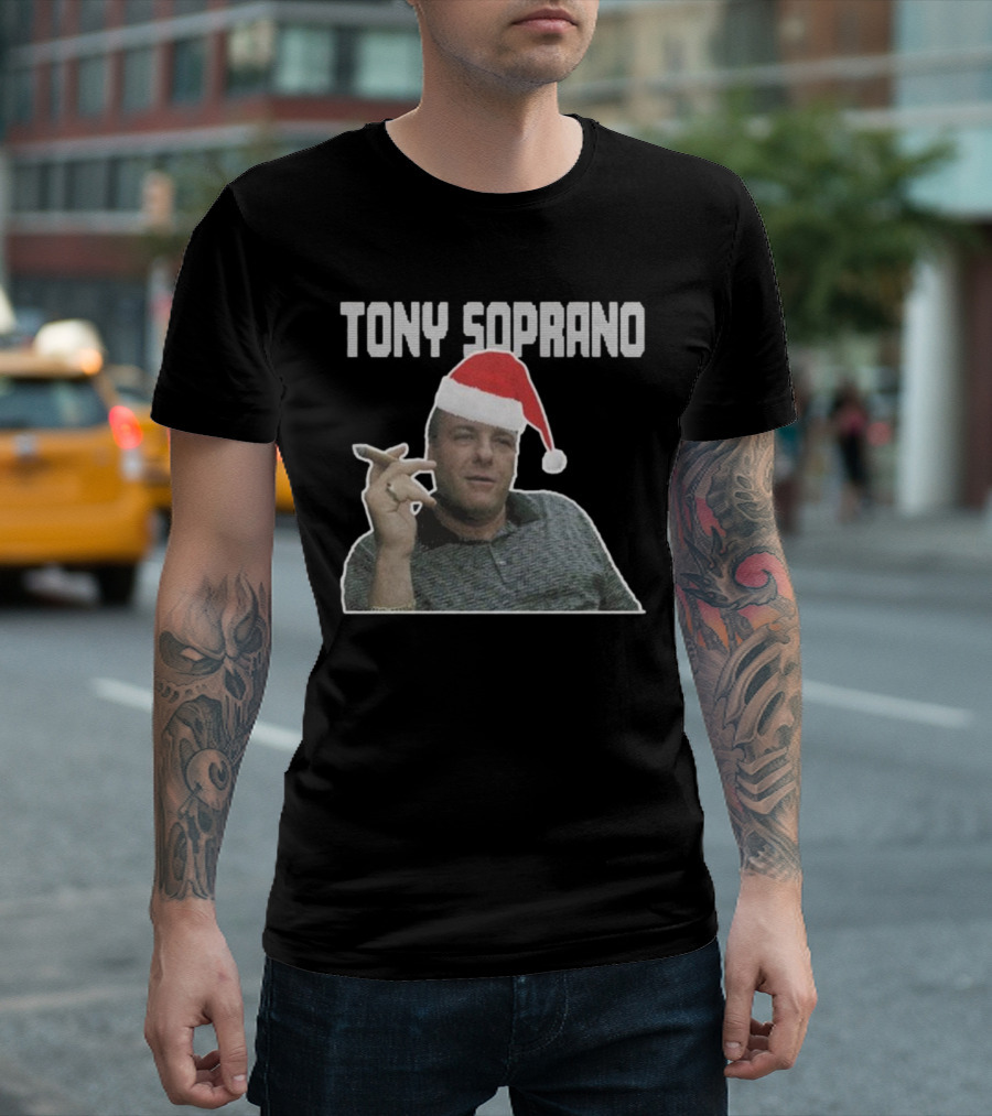 Tony Soprano Merry Fuhgeddaboudit Christmas Santa Hat T-Shirt