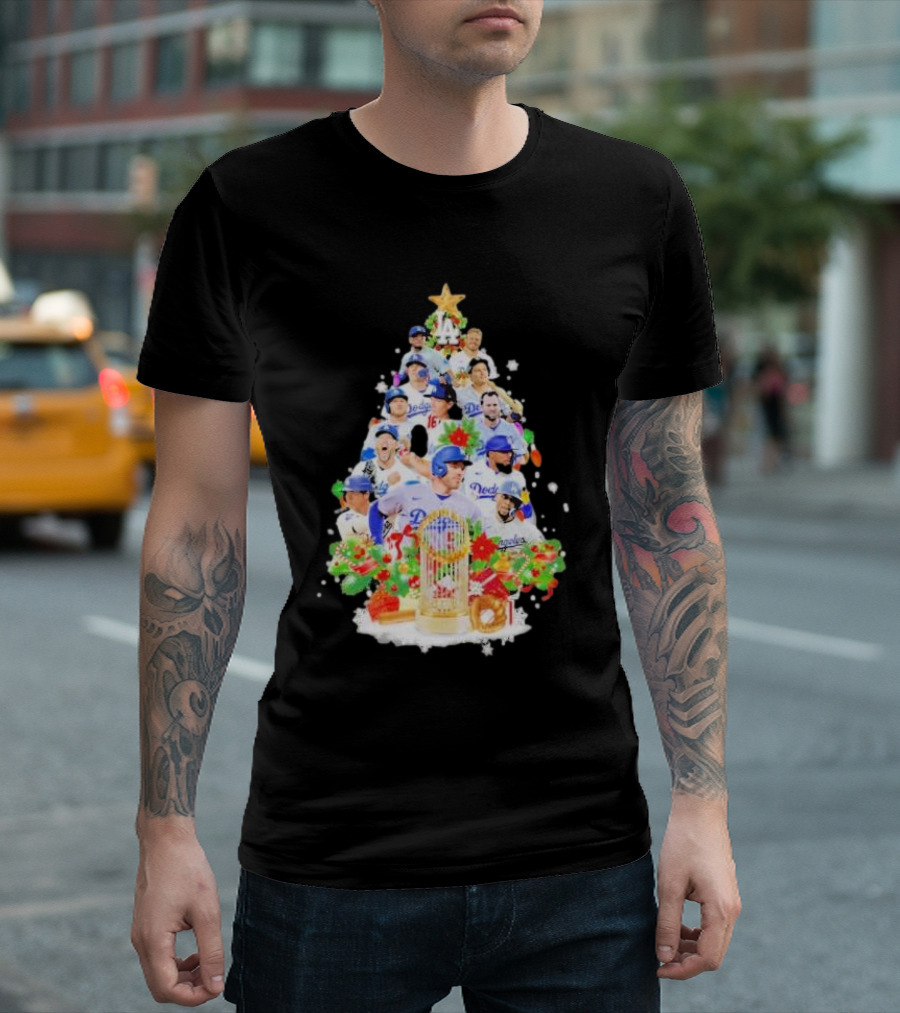 Los Angeles Dodgers Players Christmas Tree Trophy T-Shirt