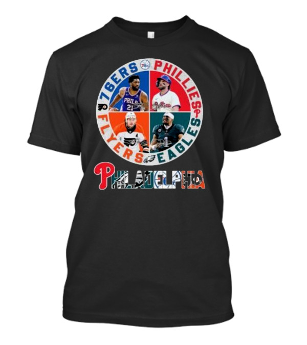 76ers Phillies Flyers Eagles Philadelphia Team Signatures T-Shirt