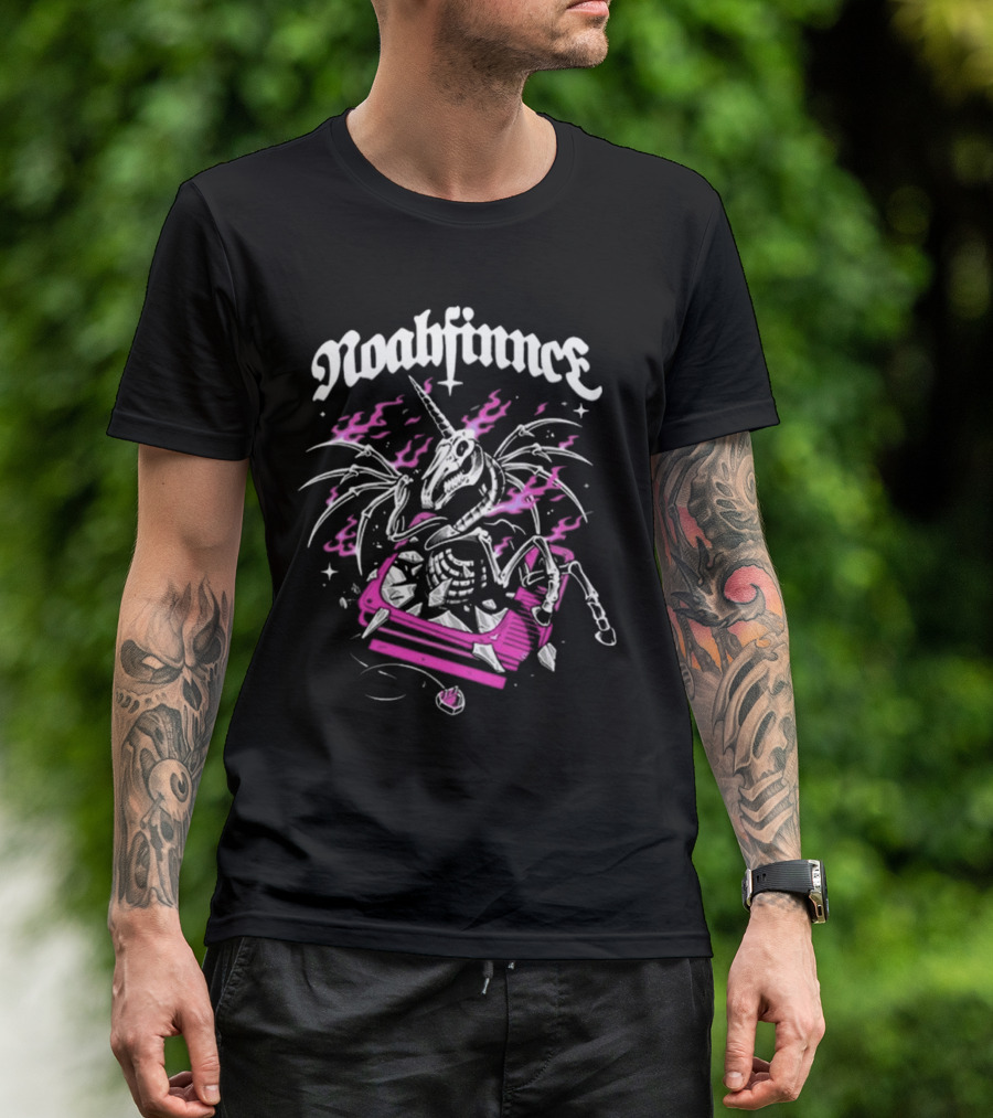 Noahfinnce 2024 Unicorn Skeleton In Pink Flames T-Shirt