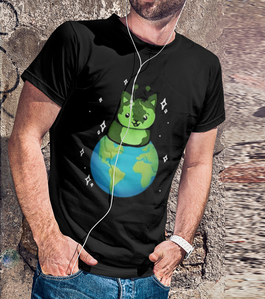 Cult Of Biscuit Alien Biscuit Cat Globe Stars T-Shirt