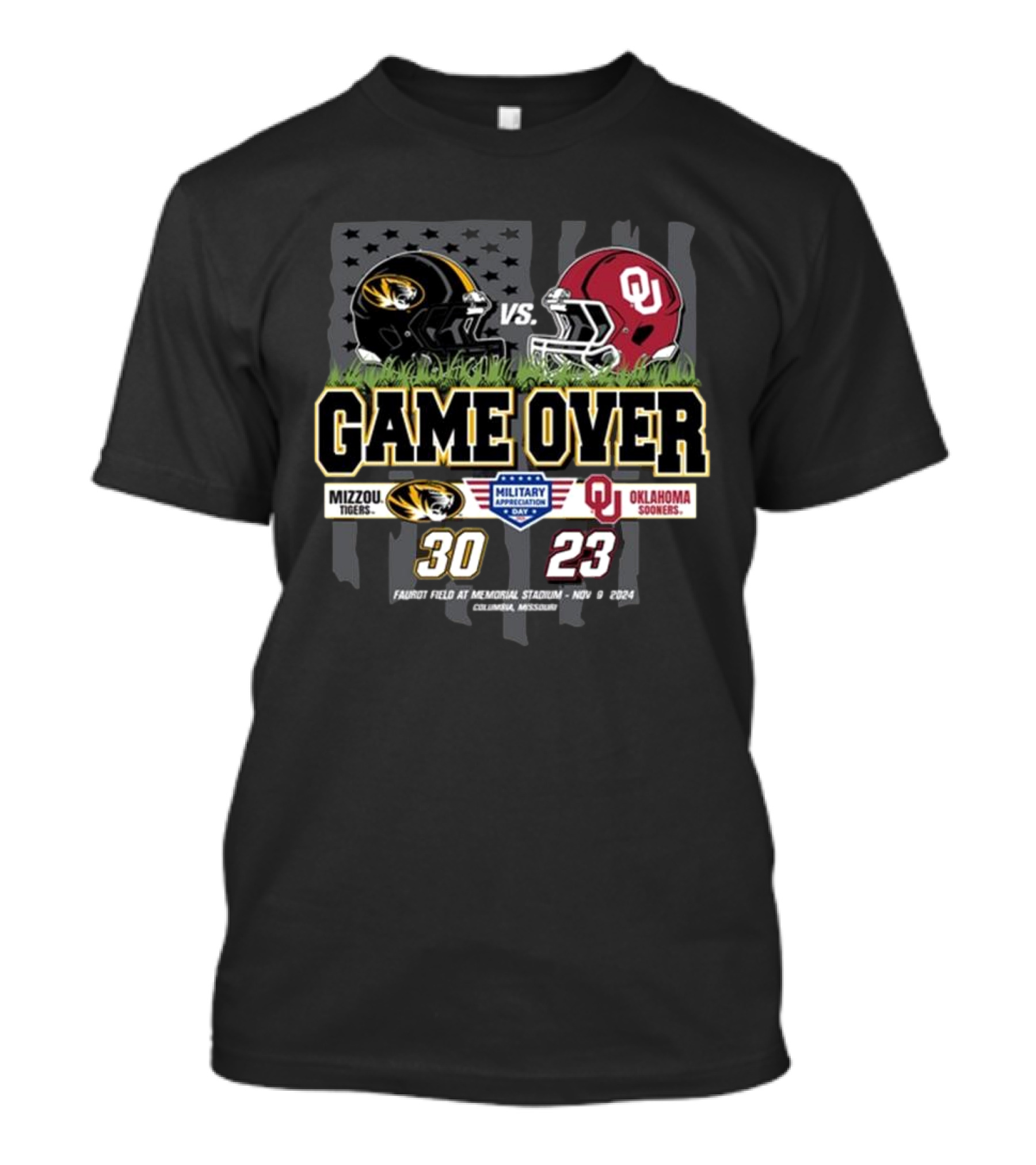 Mizzou Tigers Game Over Victory Vs Oklahoma Sooners 30-23 Military Appreciation Day November 9 T-Shirt
